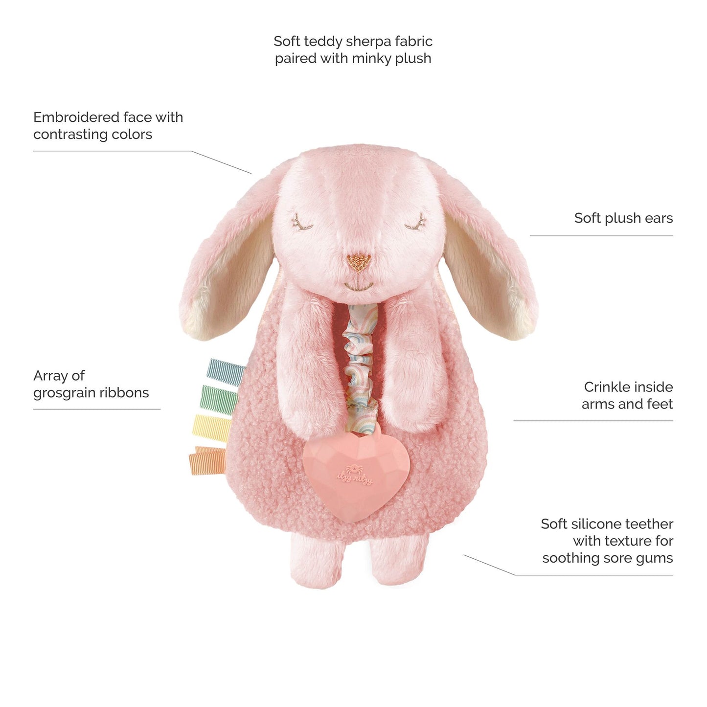 Itzy Ritzy Lovely Plush With SIlicone Teether Toy 咬咬安撫巾 (Pink Bunny)