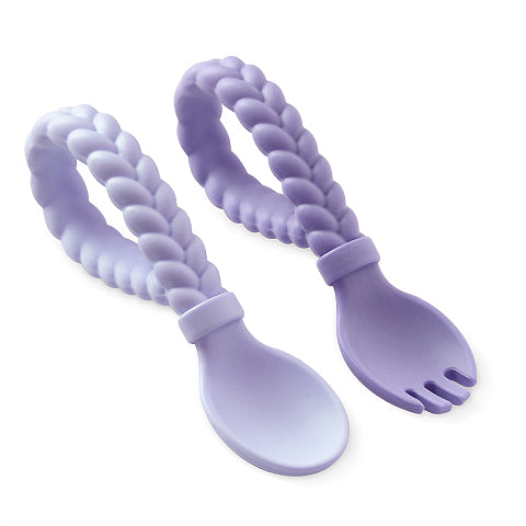 Itzy Ritzy Sweetie Spoon and Fork Set 編織造型矽膠餐具 (Amethyst + Purple Diamond)