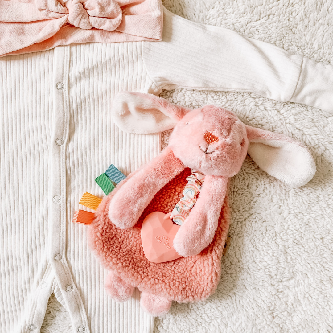 Itzy Ritzy Lovely Plush With SIlicone Teether Toy 咬咬安撫巾 (Pink Bunny)
