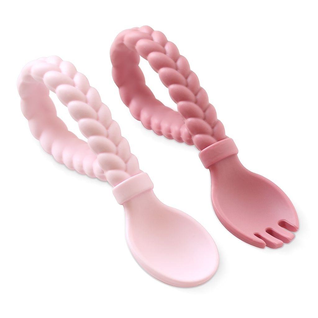 Itzy Ritzy Sweetie Spoon and Fork Set 編織造型矽膠餐具 (Pink)