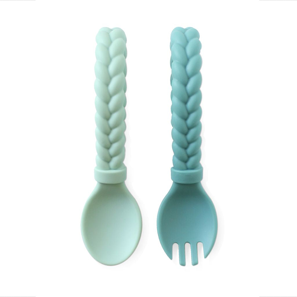 Itzy Ritzy Sweetie Spoon and Fork Set 編織造型矽膠餐具 (Mint)
